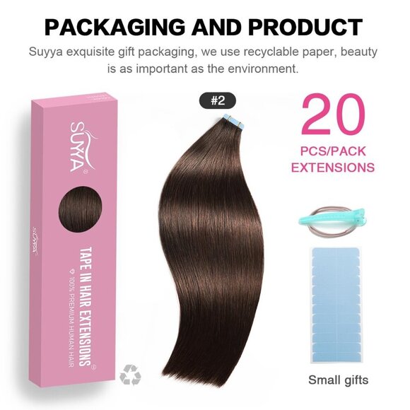 Tape in Hair Extensions Human Hair 100% Remy Human Hair 20pcs 50g/pack Straight - Picture 2 of 6